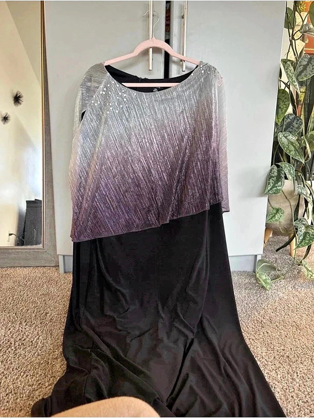 SLNY Women's Maxi Dress Black & Silver Size 16W